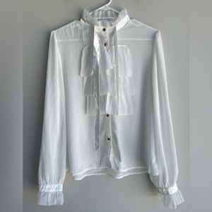 Story on button down lace bib long sleeve shirt
